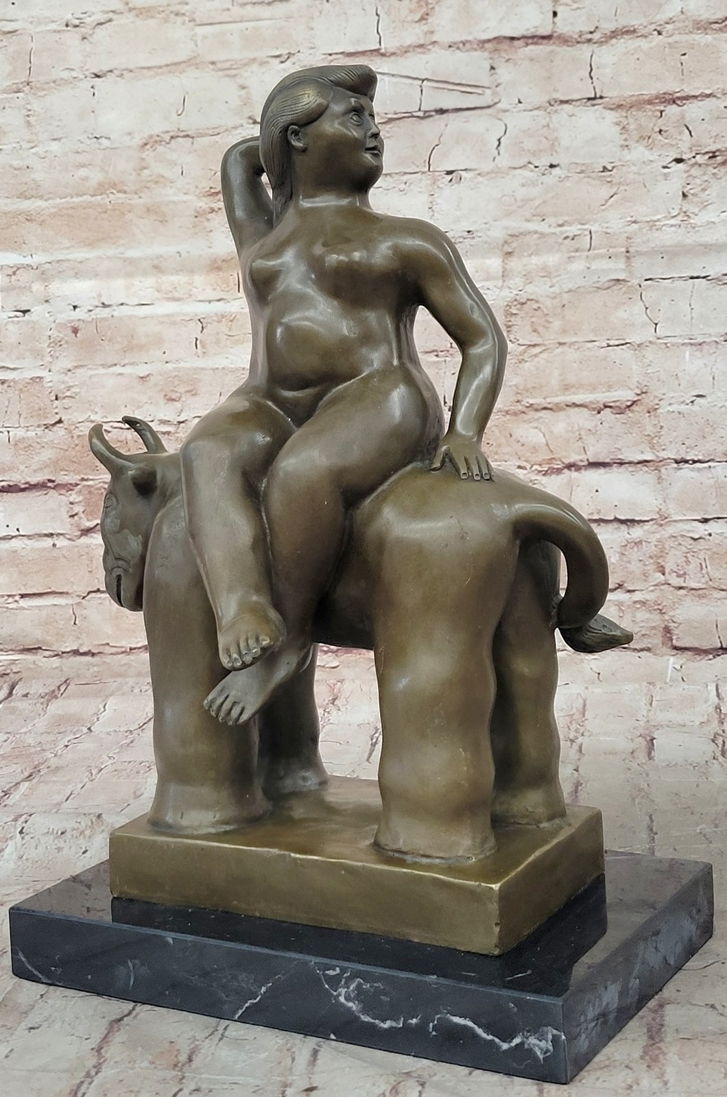 Botero Abstract Woman lady on Bull Bronze Sculpture Modern Hot Cast Figurine Art