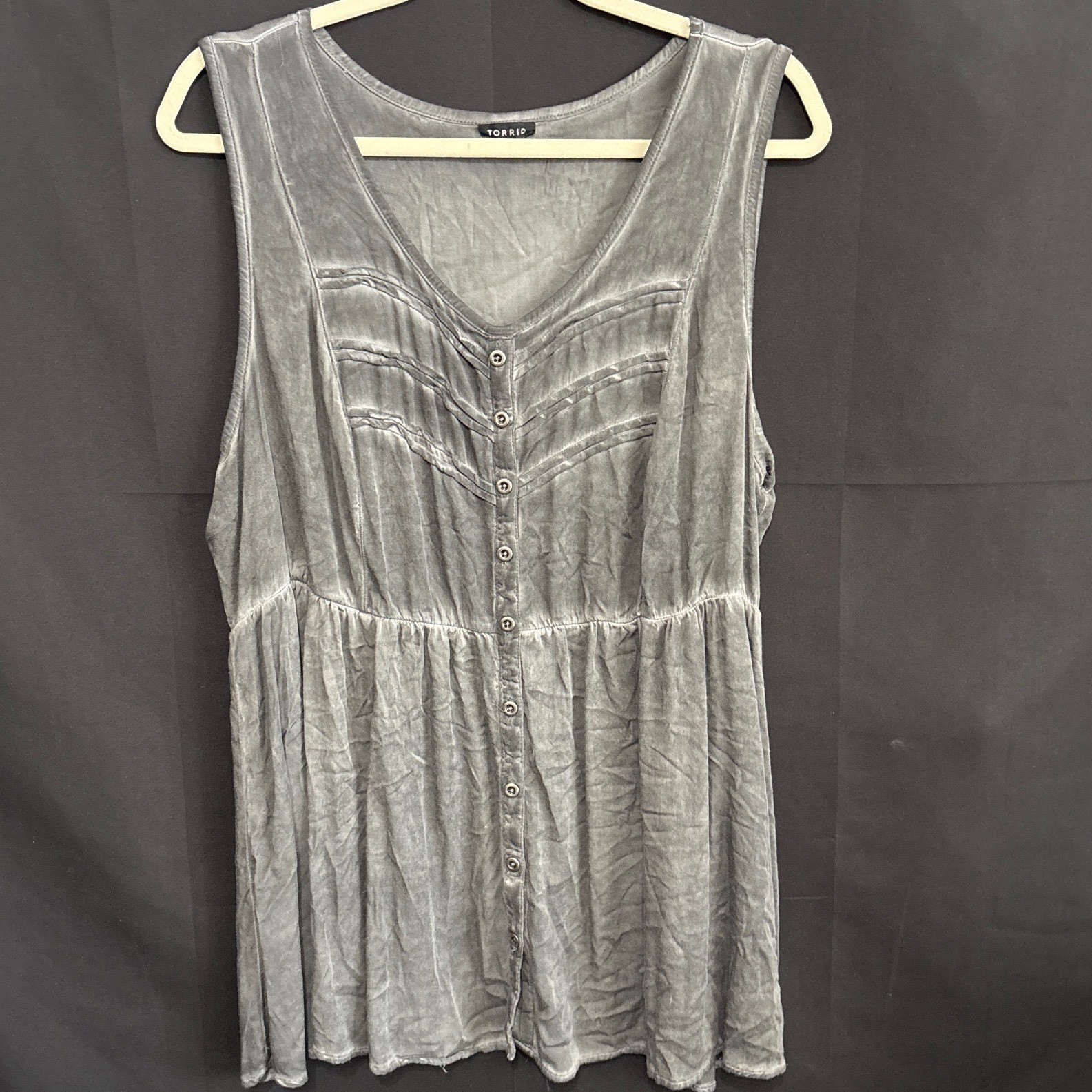 Torrid Tunic Top 2 Gray Grunge Mineral Wash Babydoll Button Front Dark Fairy Emo