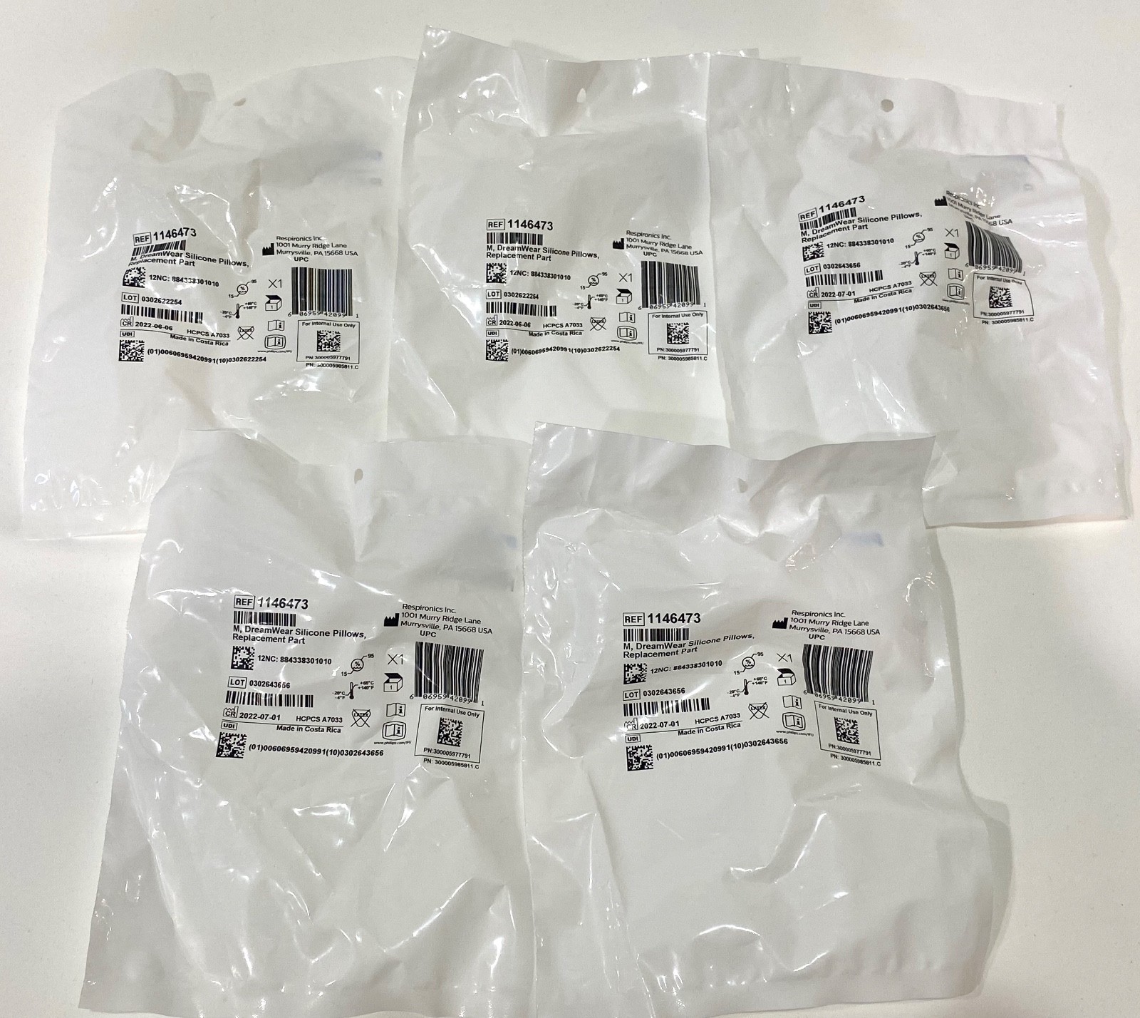 Lot 5 Philips Respironics DreamWear Nasal Silicone Pillows Medium 1146473 Sealed