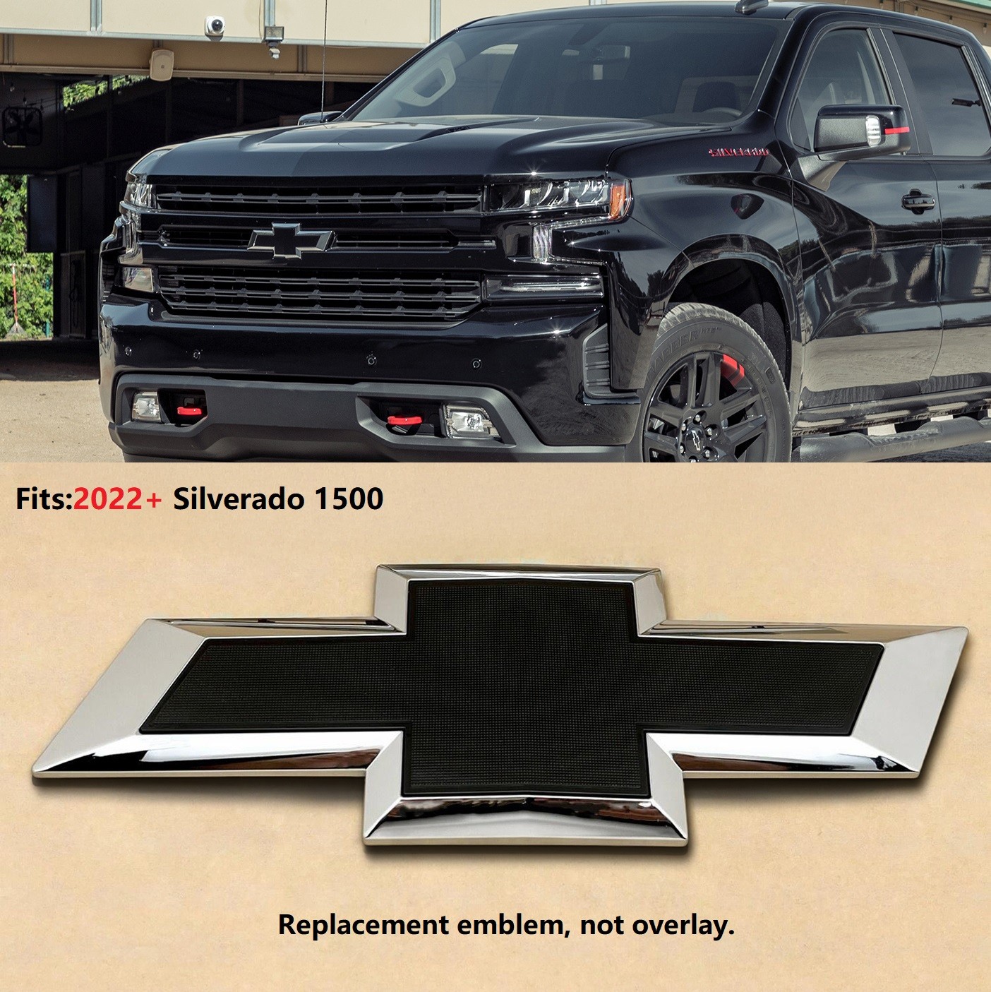 OEM 2022+ Front Grille Bowtie Emblem fits Chevrolet Silverado 1500 Chrome Black