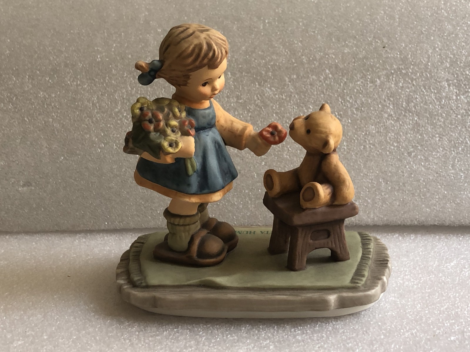 1998 Goebel Vintage Berta Hummel Figurine With Love BH66 Girl Teddy Bear Flowers
