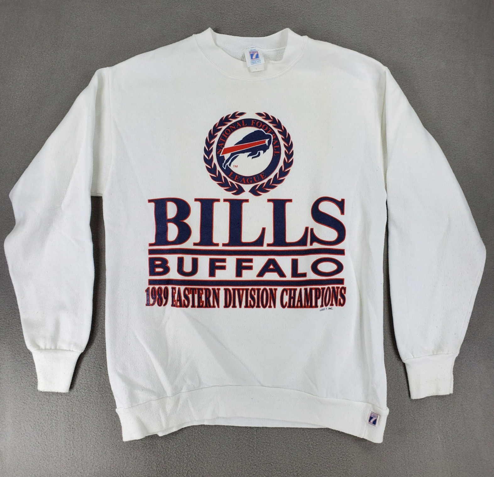 Vintage 1989 Buffalo Bills Logo7 Champions Crewneck Size L White Crest Eastern Vintage 1989 Buffalo Bills Logo7 Champions Crewneck Size L White Crest Eastern