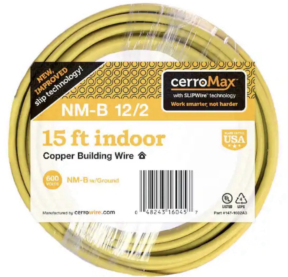 25 ft. 12/2/2 Yellow Solid CerroMax SLiPWire Copper NM-B - New Sealed