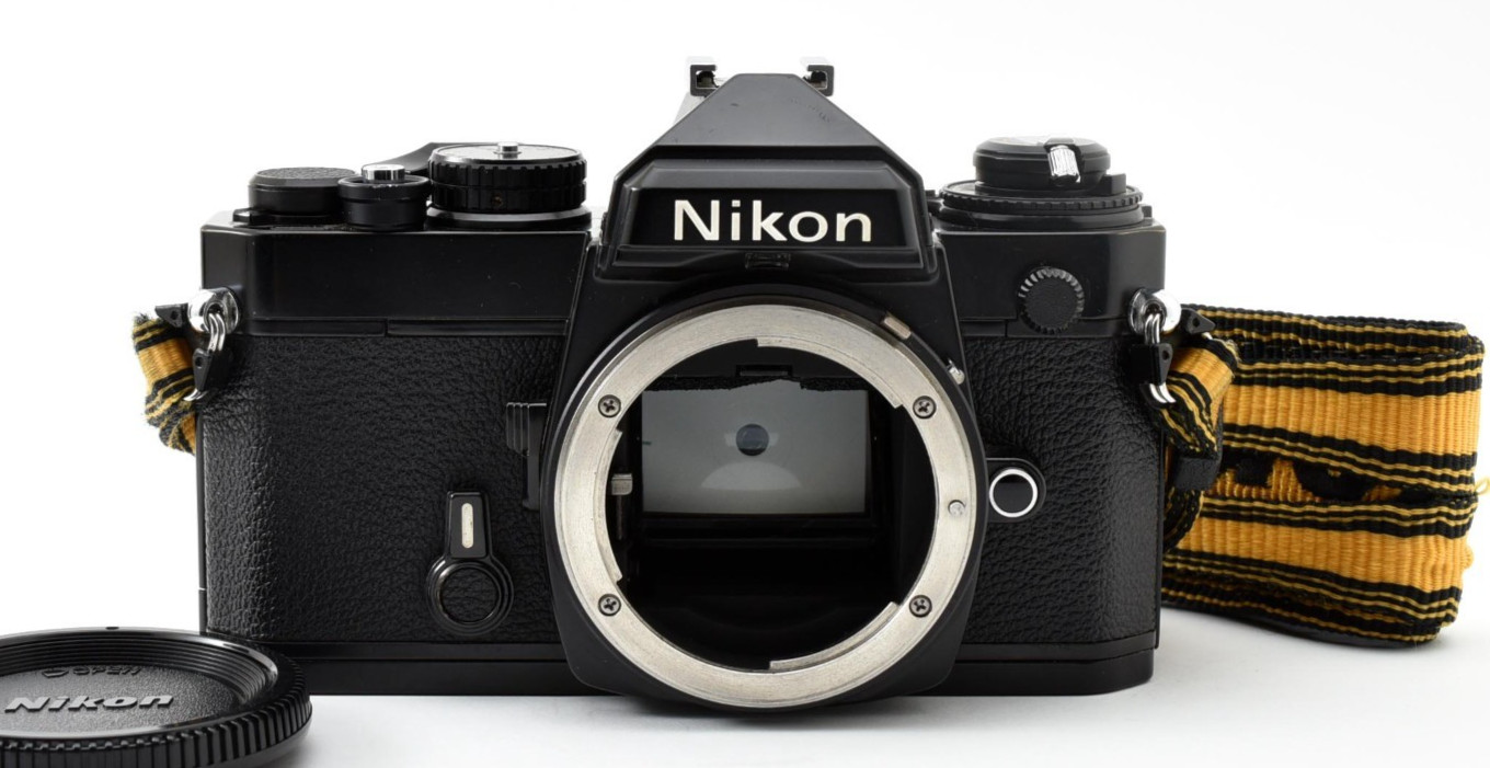 🎦 All Works [N MINT w/Strap] Nikon FE Black Body SLR 35mm Film Camera JAPAN
