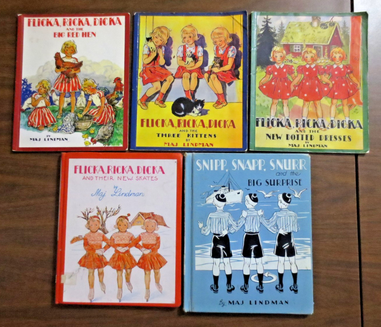 FLICKA, RICKA, DICKA Lot of 5 Vintage Books By MAJ LINDMAN SNIPP, SNAPP, SNURR FLICKA, RICKA, DICKA Lot of 5 Vintage Books By MAJ LINDMAN SNIPP, SNAPP, SNURR