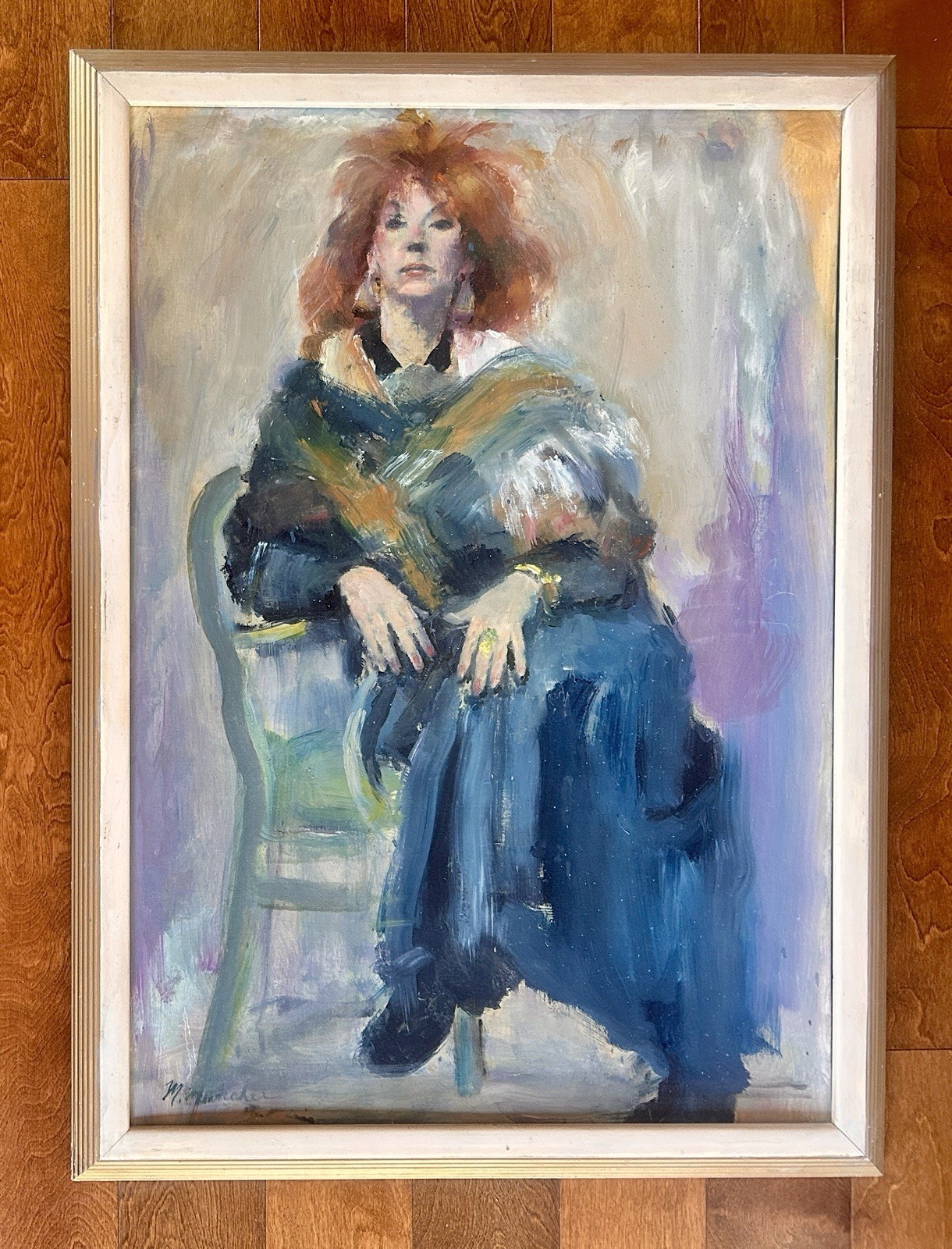 Stunning VTG Oil Painting Portrait. Redhead Woman on Chair. 27x38” Stunning VTG Oil Painting Portrait. Redhead Woman on Chair. 27x38”