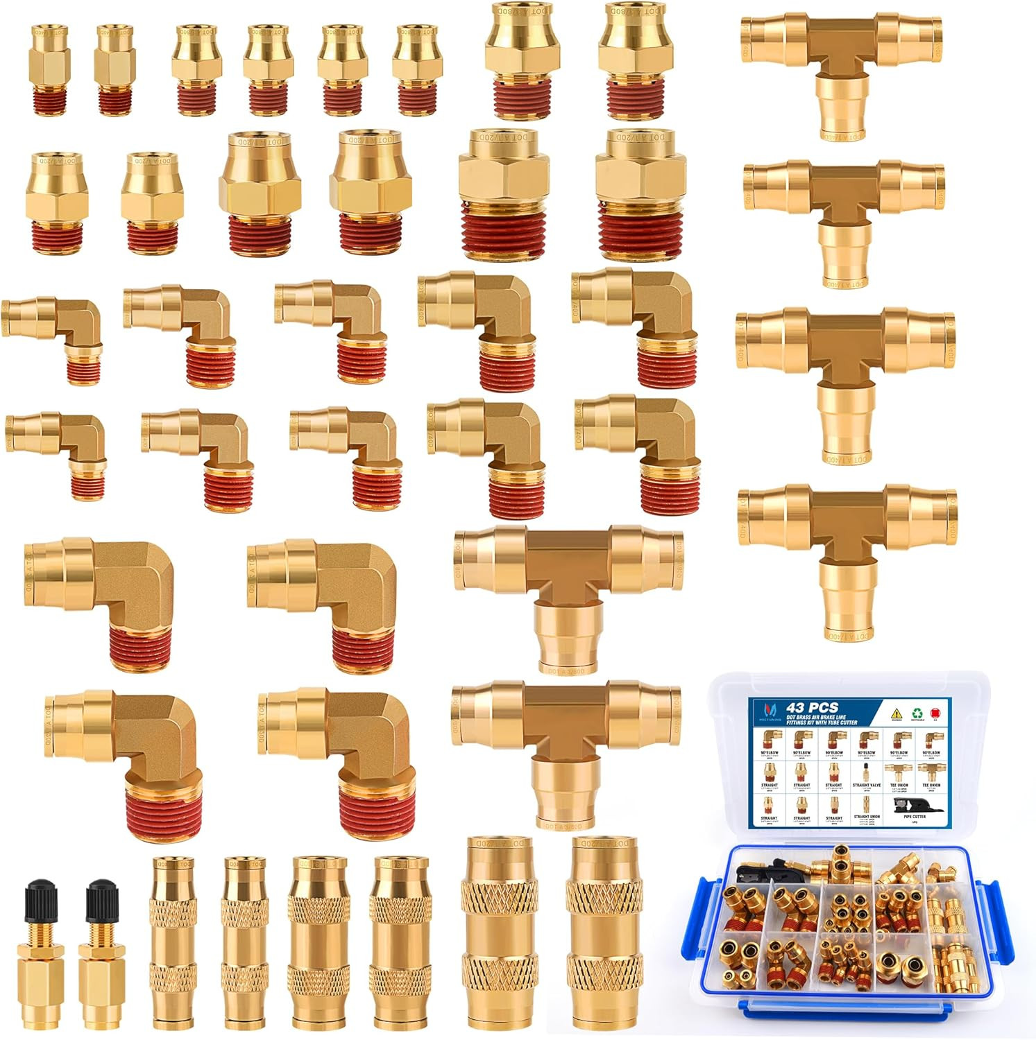 43Pcs Brass DOT Air Line Fittings Assortment Kit Truck Trailer Brake System USA 43Pcs Brass DOT Air Line Fittings Assortment Kit Truck Trailer Brake System USA