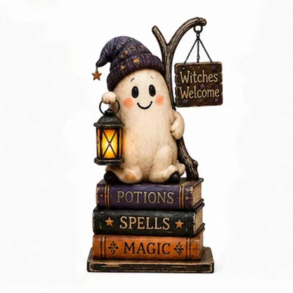 1pc Halloween Ghost Witch Figurine Pumpkin Cat Tabletop Decor Spooky Statue -New