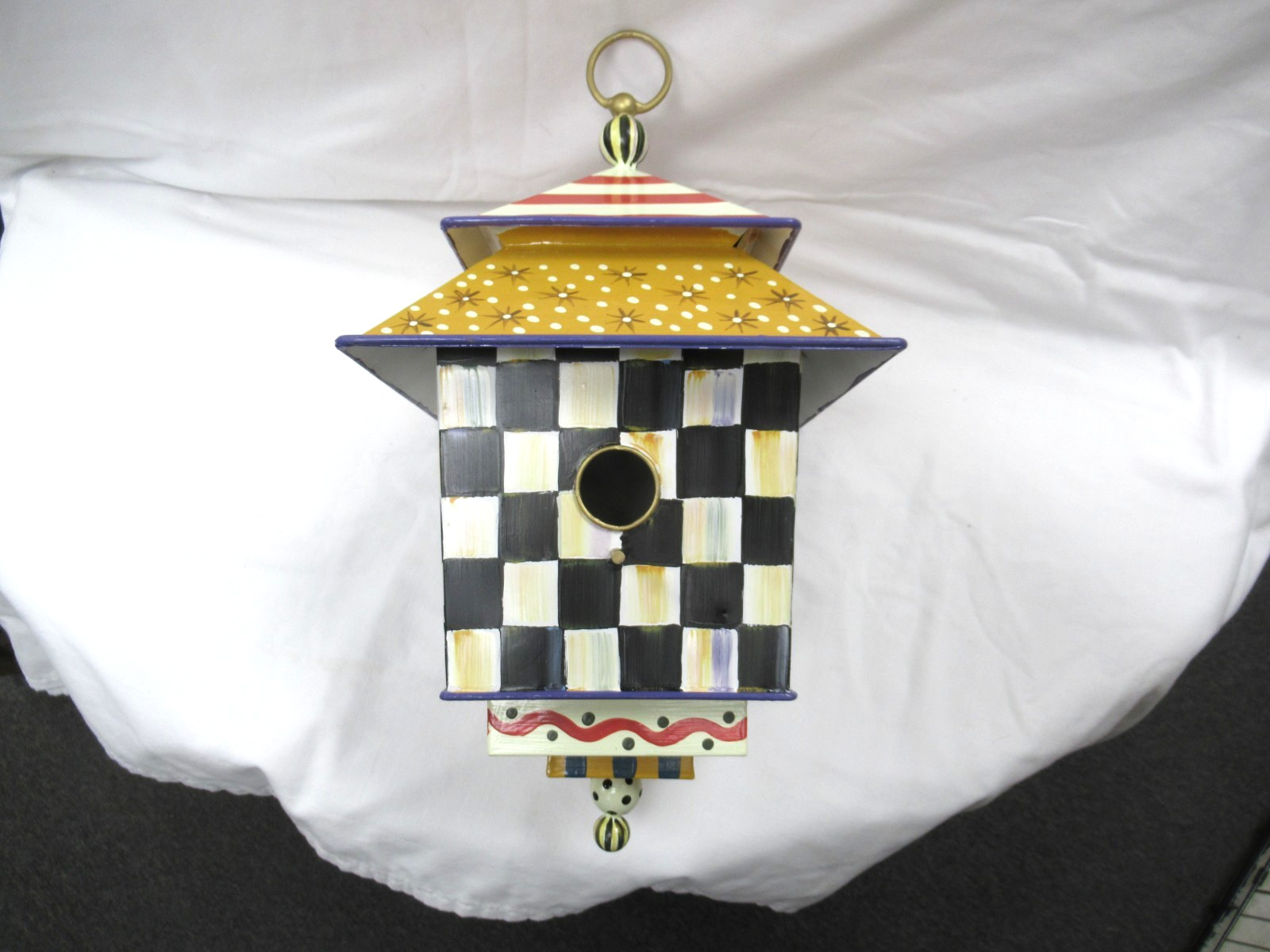 MacKenzie Childs Courtly Check it Out Pagoda Metal Painted Birdhouse Nice