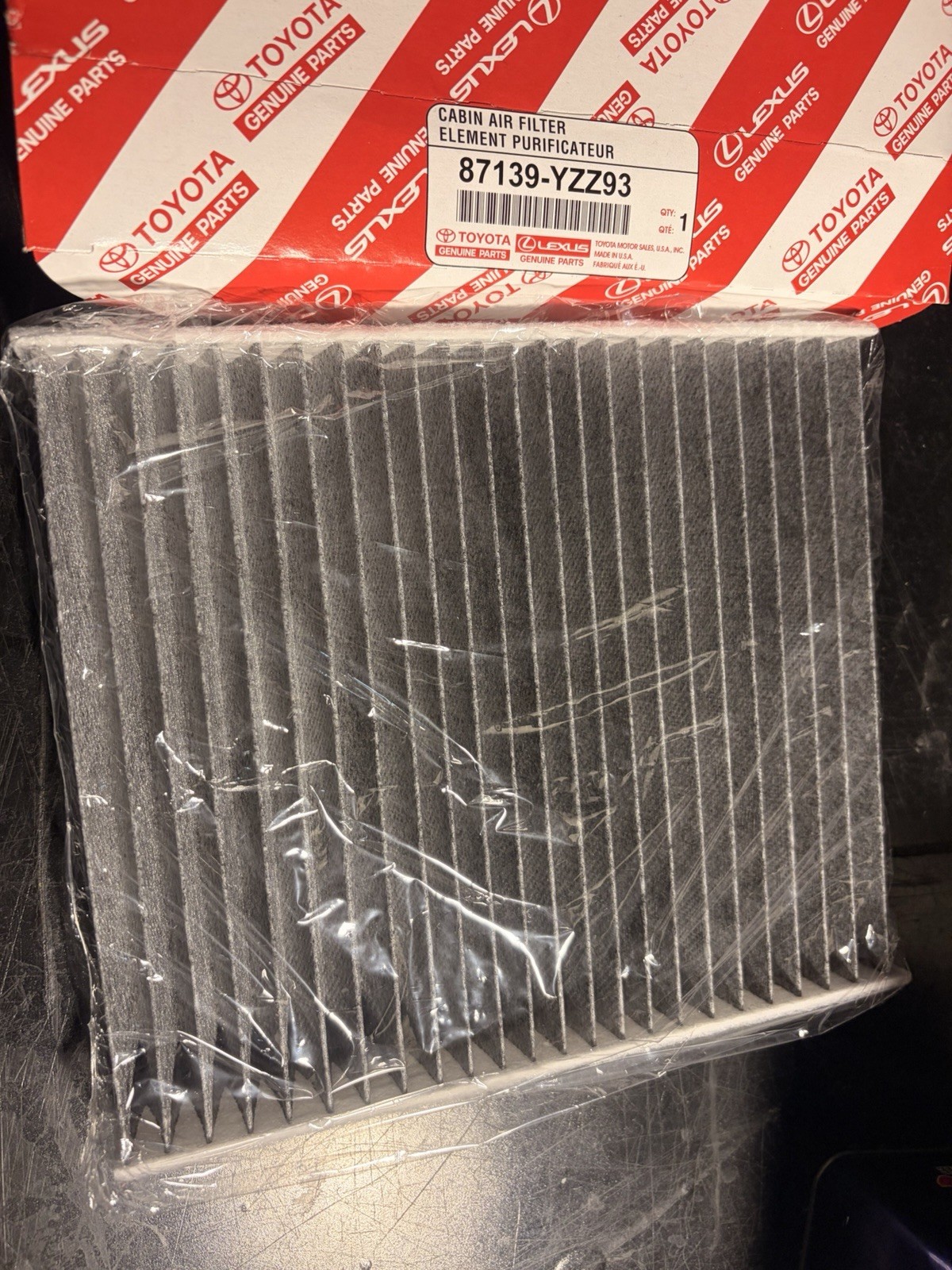 Genuine Toyota Part #87139-YZZ93. Carbon Cabin Air Filter Sealed Genuine Toyota Part #87139-YZZ93. Carbon Cabin Air Filter Sealed