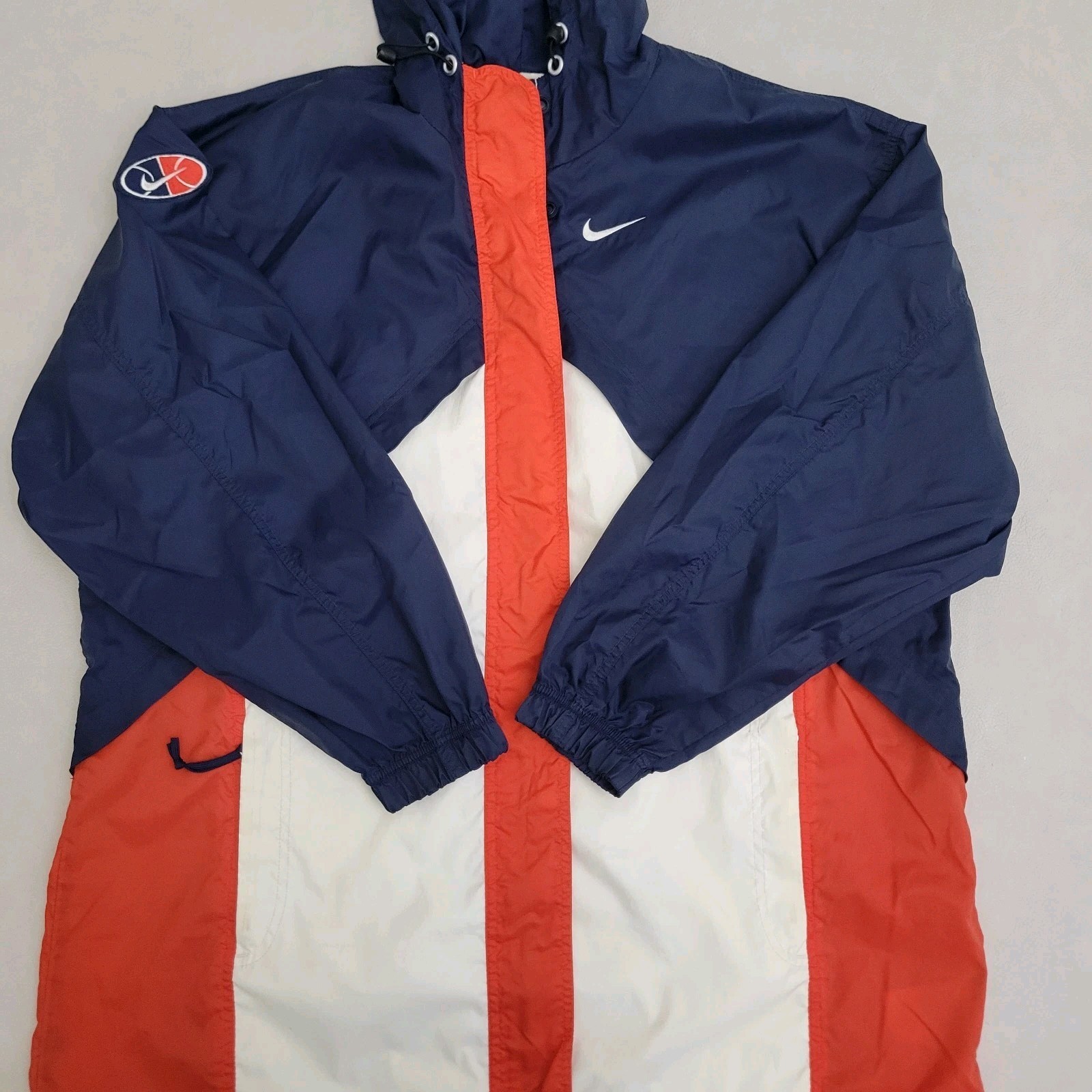 Mens Vtg 1980s Nike Red White Blue Color Block Lined Windbreaker Jacket Size L
