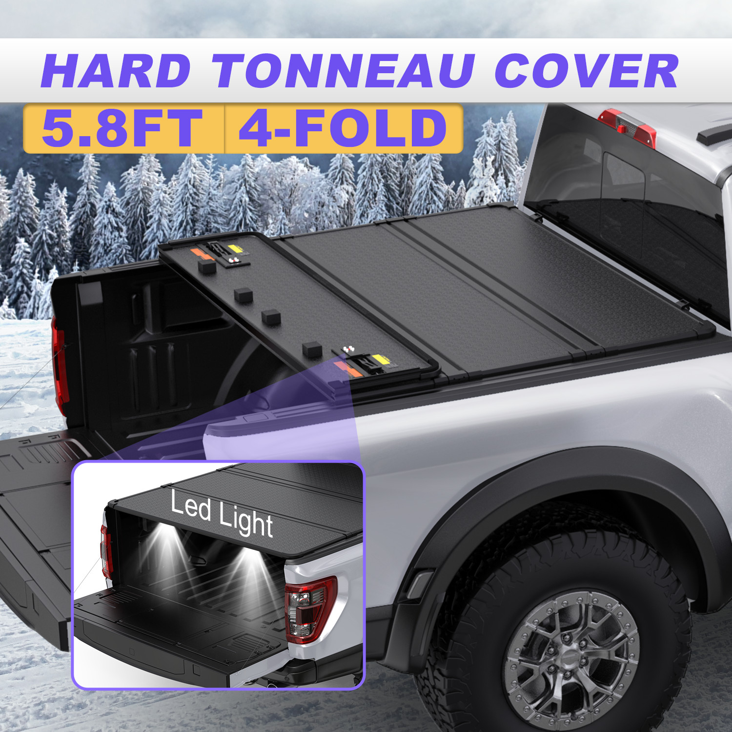 1PC 5.8FT Hard Bed Tonneau Cover For 2019-2025 Silverado Sierra 1500 LT 4-Fold