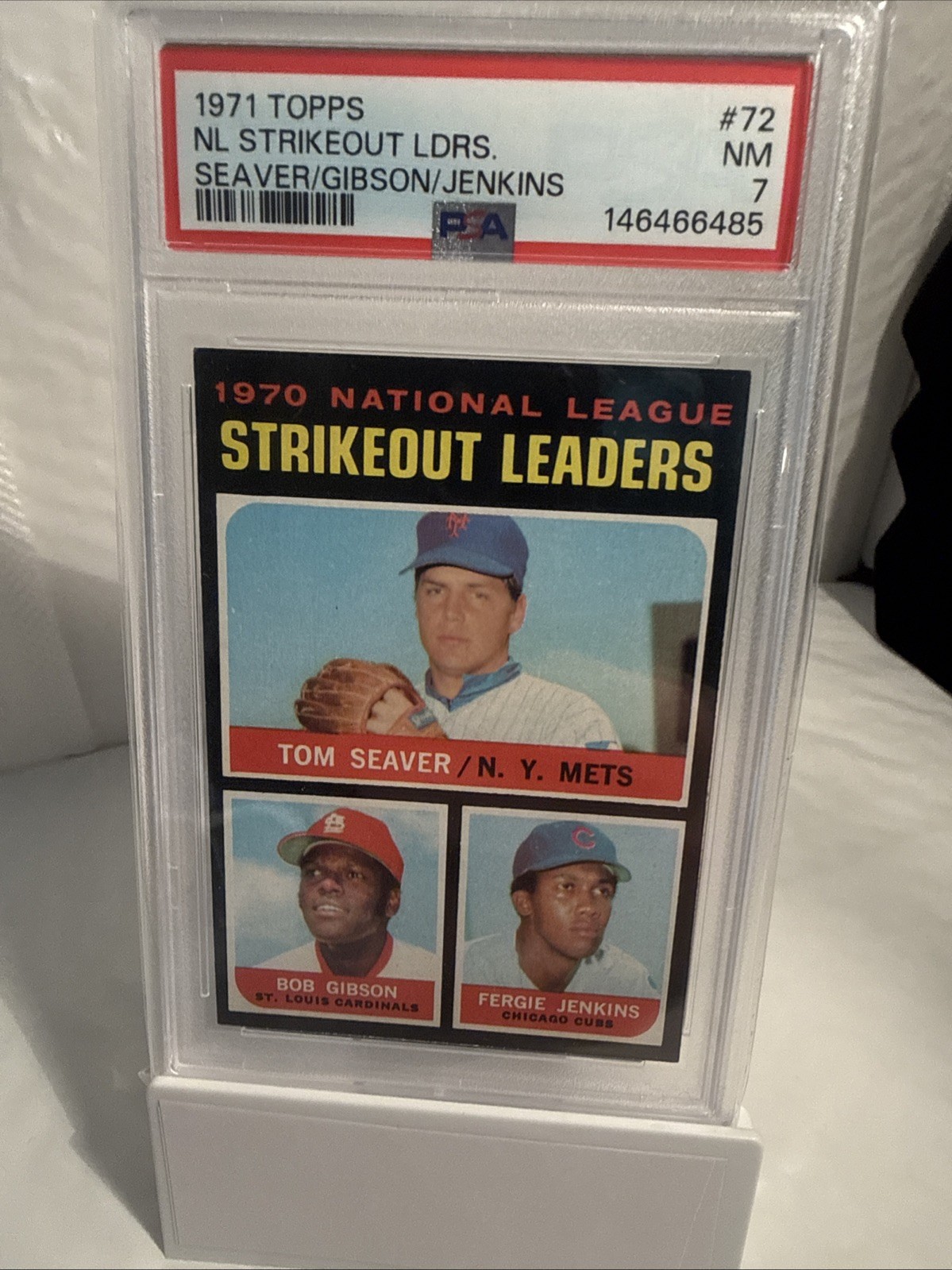 1971 Topps #72 N.L. Strikeout Leaders PSA 7 Tom Seaver Bob Gibson Fergie Jenkins