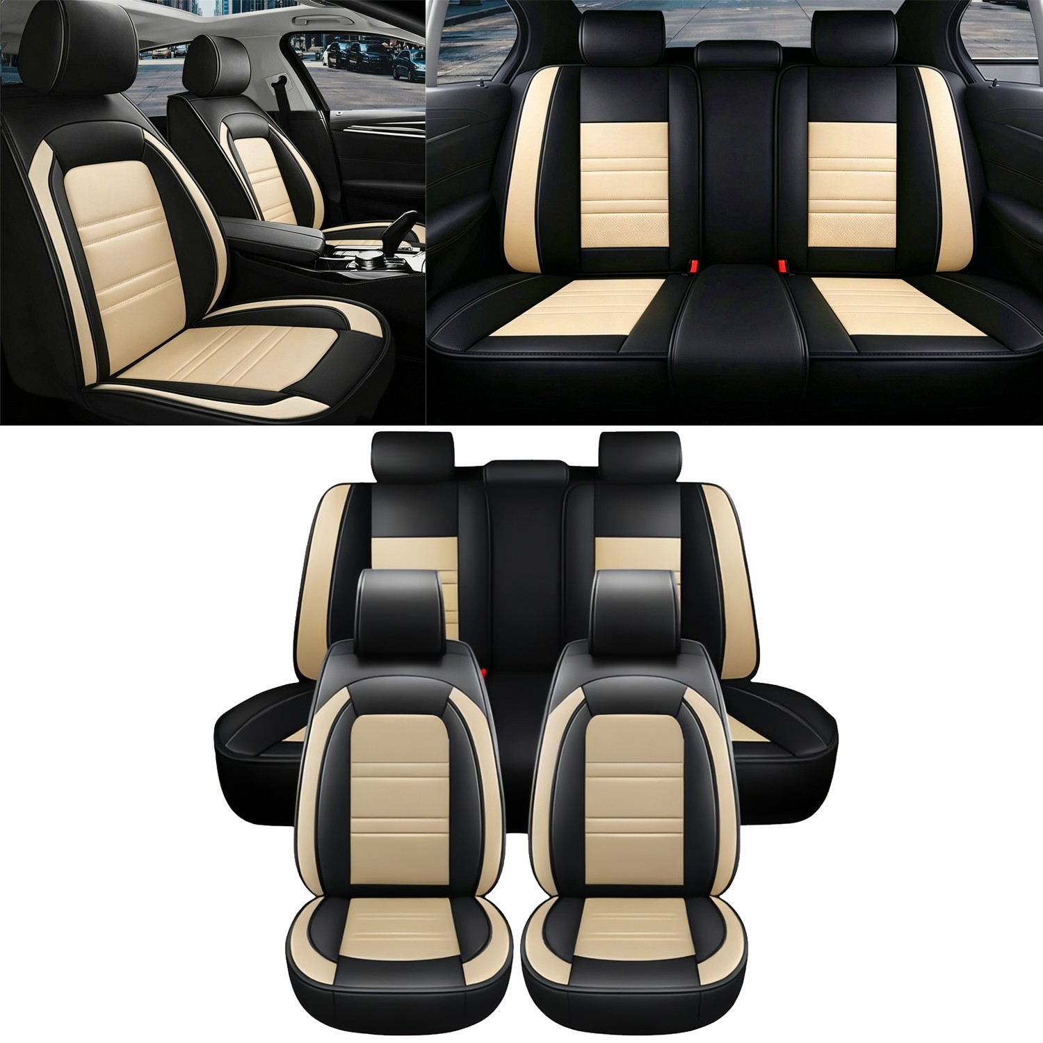Full Set Faux Leather Seat Covers Front Rear 5-Seats for Toyota Honda Universal