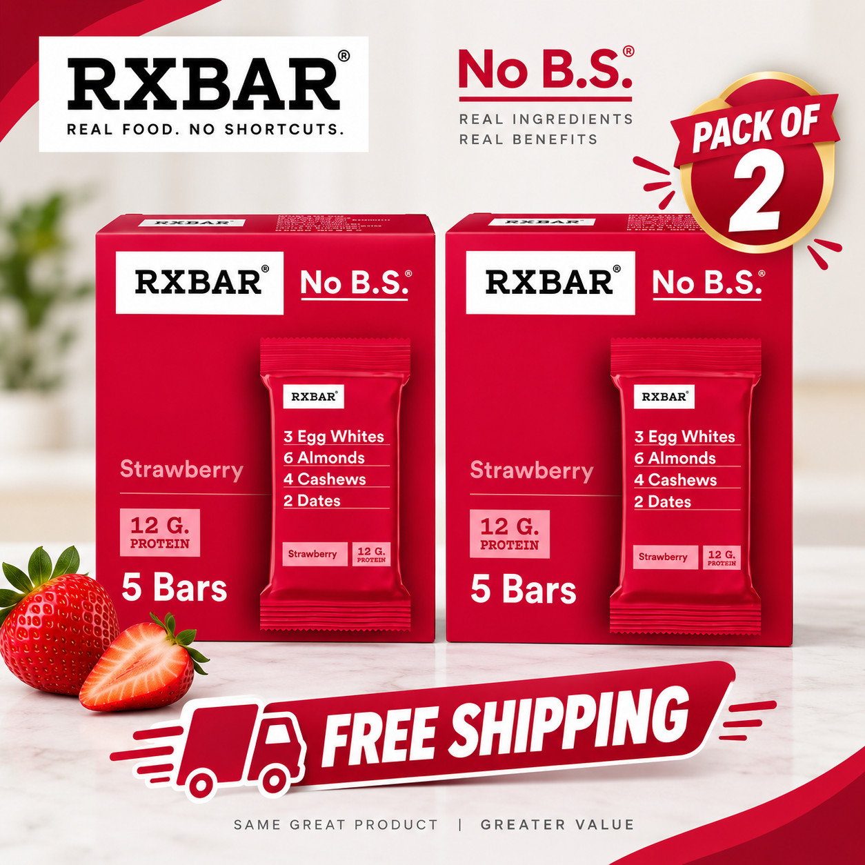 RXBAR Strawberry Protein Bars Gluten-Free Ready-to-Eat 10 Count New.. RXBAR Strawberry Protein Bars Gluten-Free Ready-to-Eat 10 Count New..
