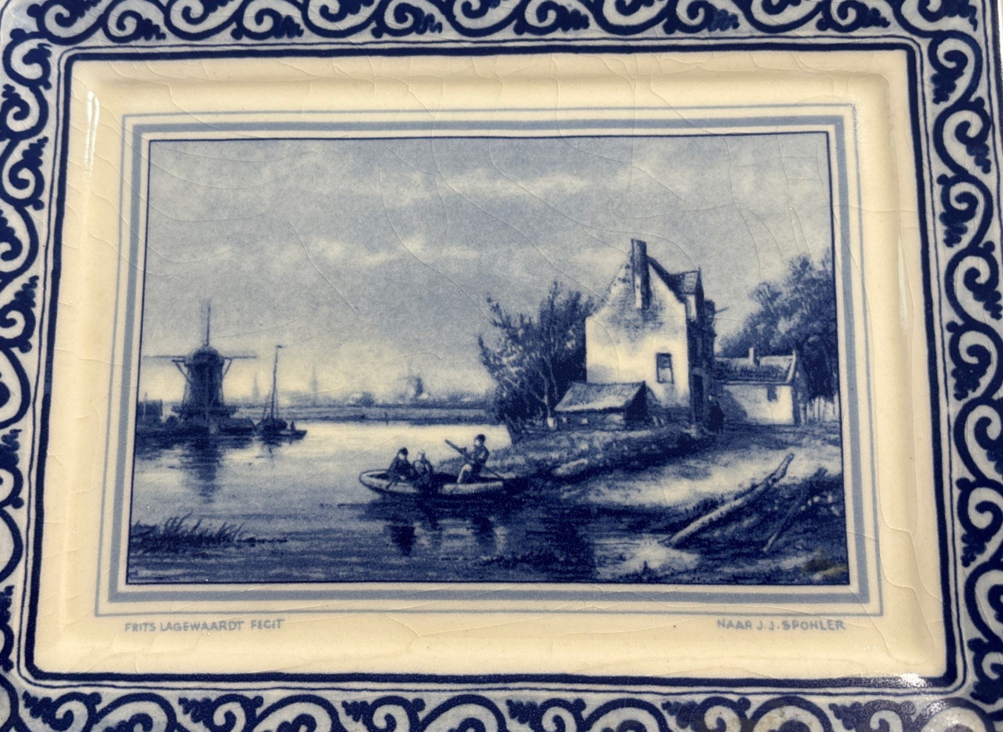Vintage Delfts Blue & White Wall Hanging Windmill Boats Made in Holland