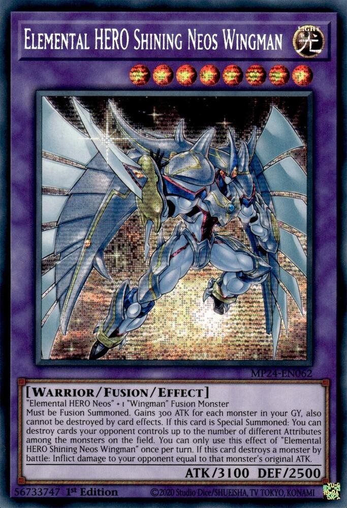 YUGIOH 1x Elemental HERO Shining Neos Wingman Prismatic Secret Rare MP24-EN062