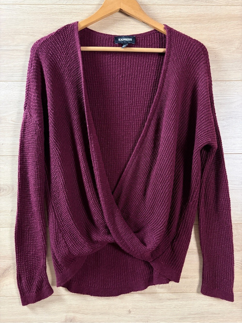 Express Women\'s Burgundy Wine Twist-Front Knit Layering Sweater XS Express Women\'s Burgundy Wine Twist-Front Knit Layering Sweater XS