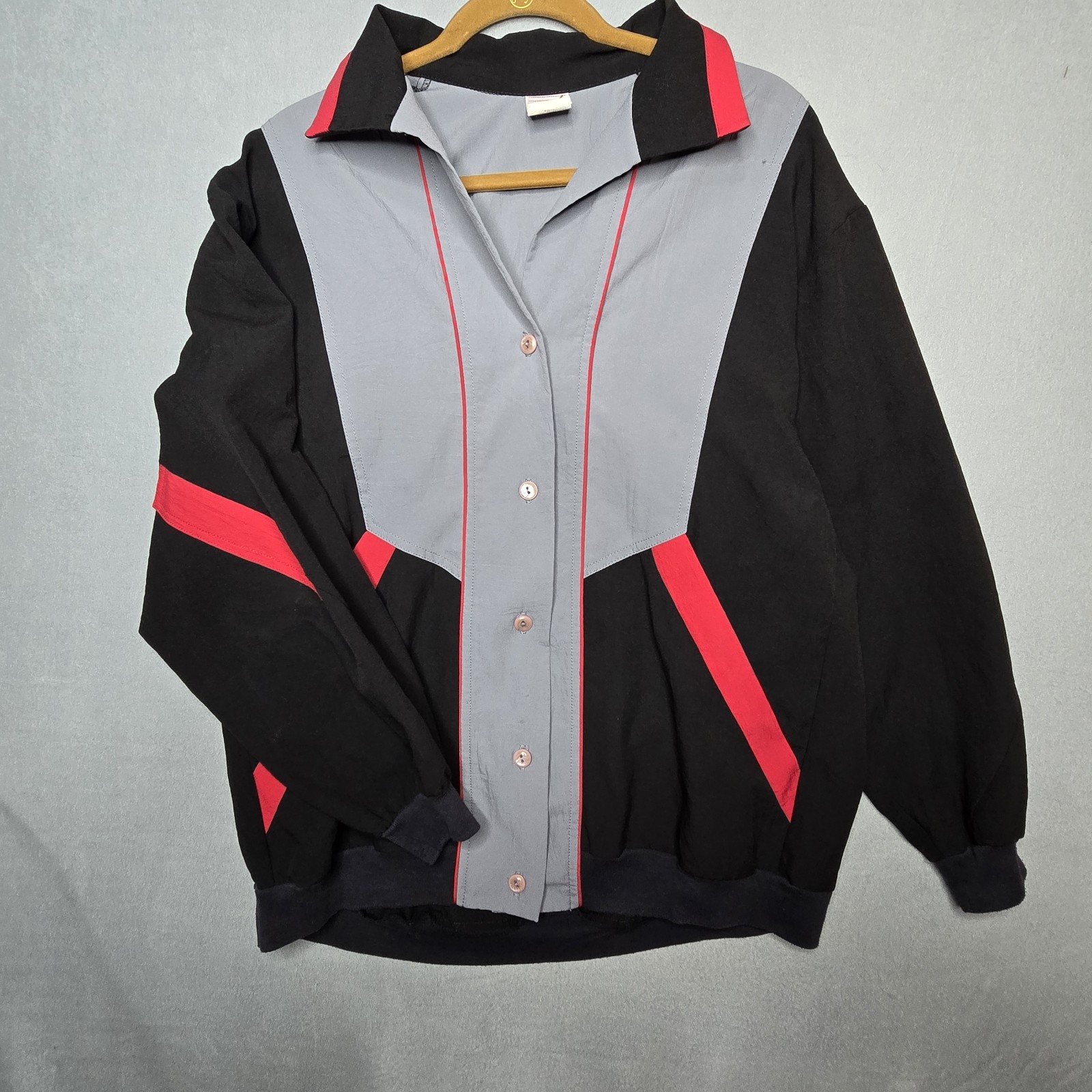 Vtg 80s GW Division of Graff Colorblock Jacket Shirt Top Large Gray  Red USA 