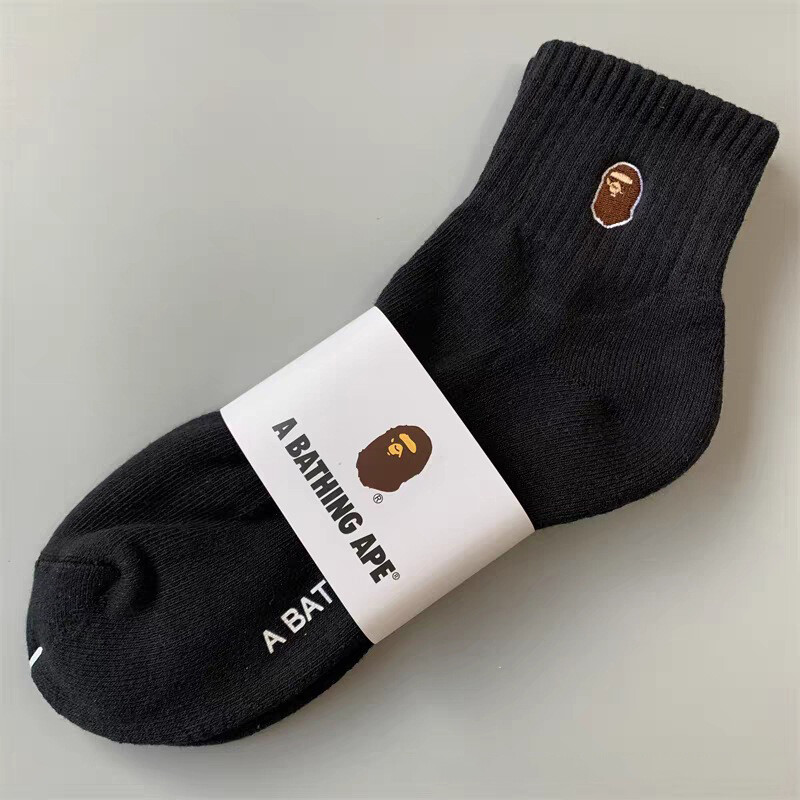 BAPE A Bathing Ape Head Embroidered Crew Socks - 3pcs BAPE A Bathing Ape Head Embroidered Crew Socks - 3pcs
