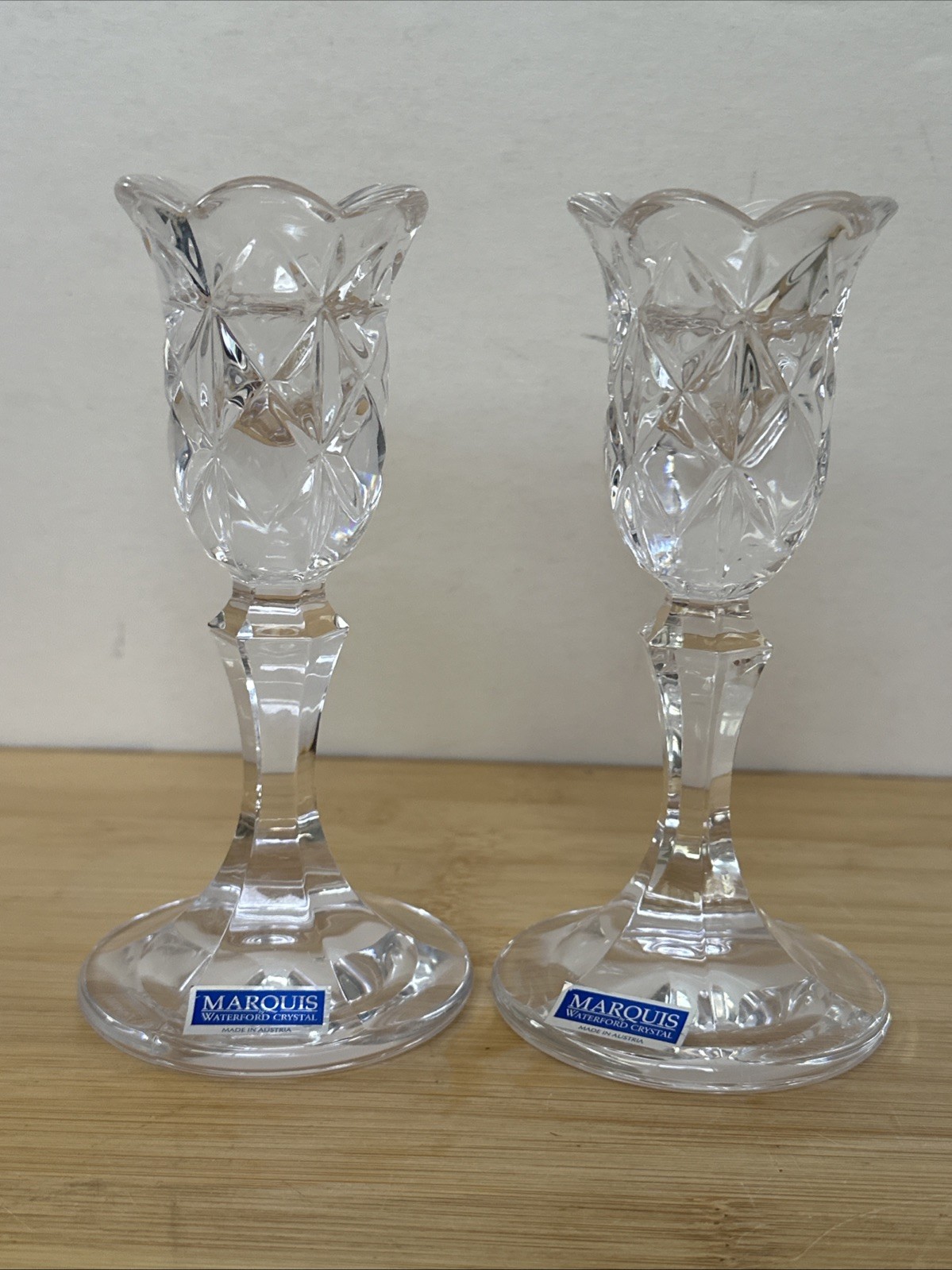 Marquis Waterford Crystal Amway Diamond Collection Pair Candle Sticks 6”