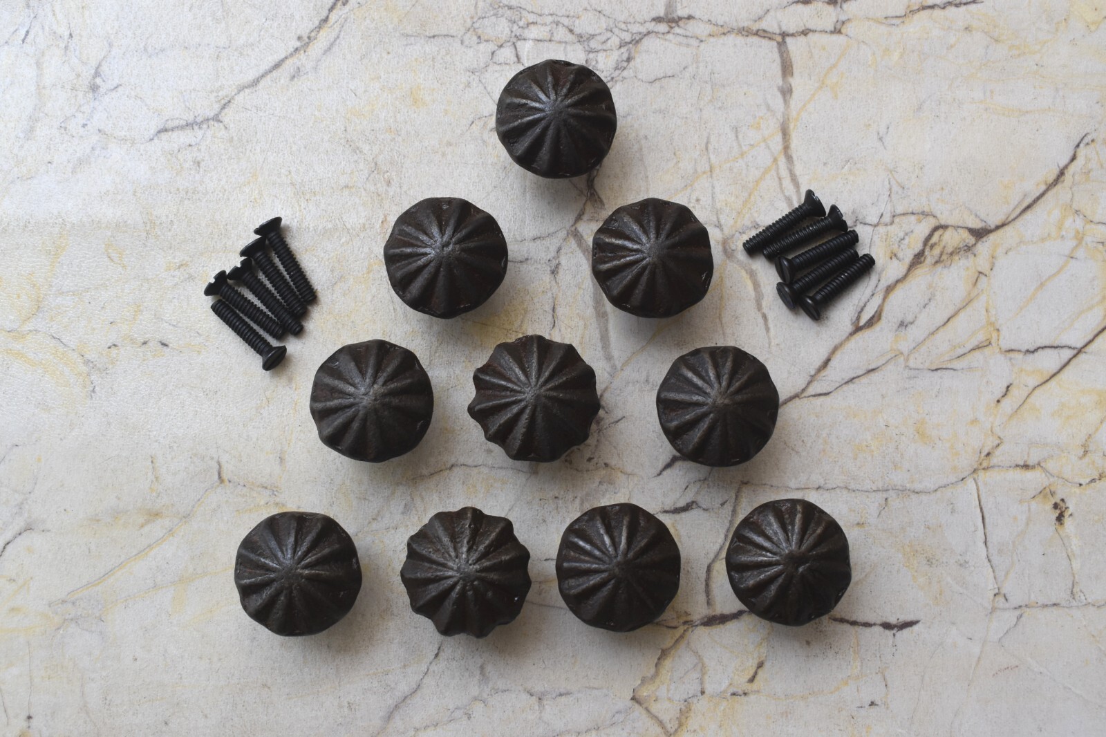 Vintage Cast Iron Round Flower Pulls Drawer Cabinet Door Handle Knobs 10 pcs
