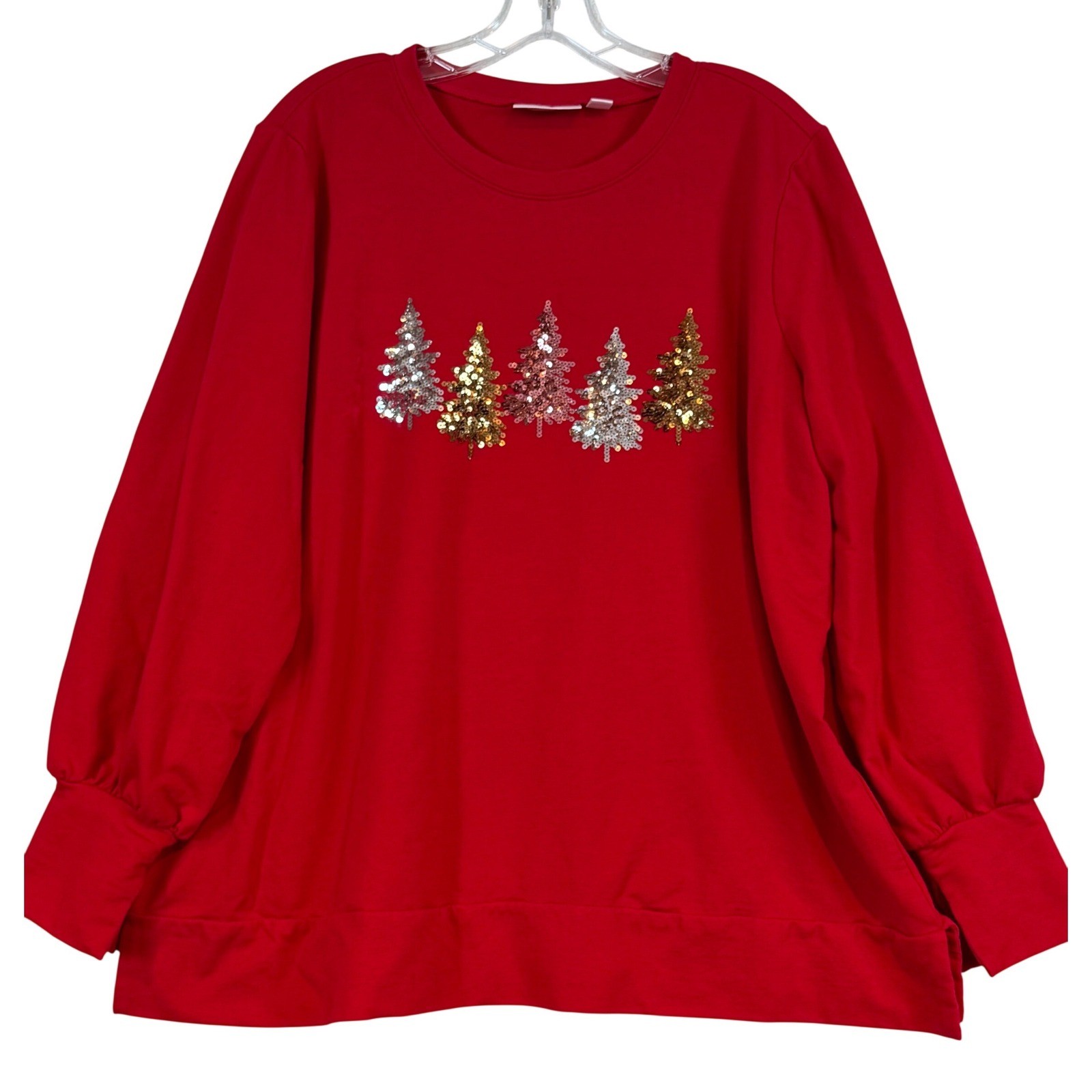 Kim Gravel Jingle Belles Red Sequin Christmas Tree Sweatshirt Womens XL Holiday