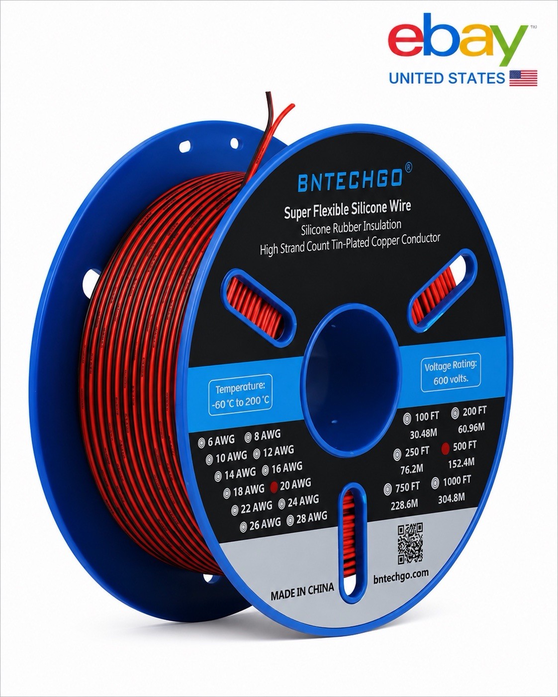 BNTECHGO 20 Gauge 2 Conductor Parallel Silicone Wire Red Black 500ft Cable BNTECHGO 20 Gauge 2 Conductor Parallel Silicone Wire Red Black 500ft Cable