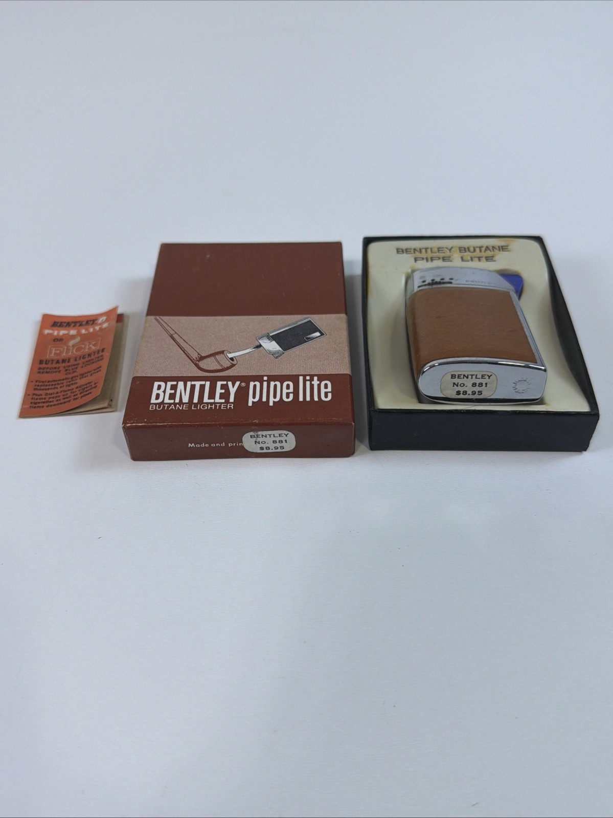 VTG Bentley Butane Lighter Automatic Pipe Lite Silver/Brown No. 881 w/ Box NEW
