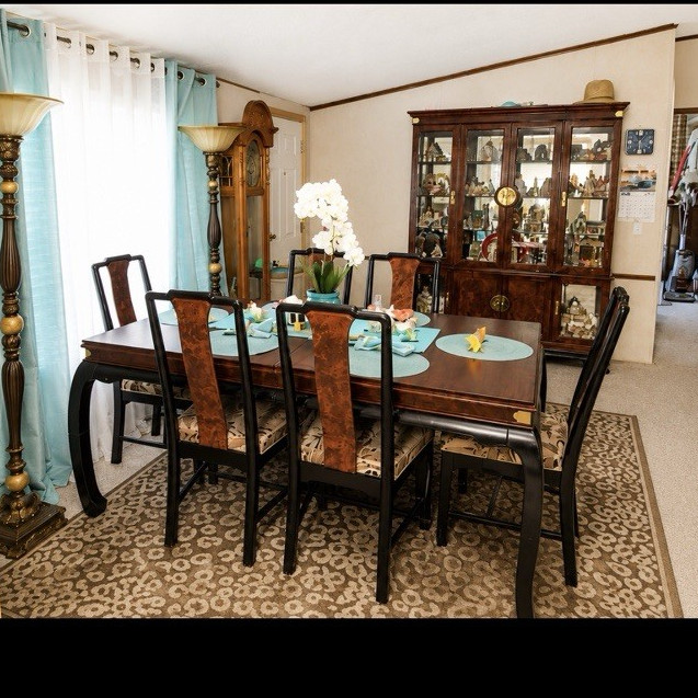 7-Piece Rectangular Dark Wood Dining Table Set w/ 6 Chairs Brown/Black