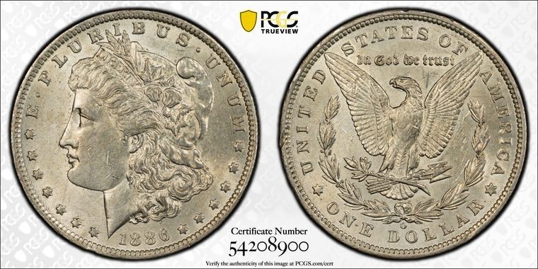 1886-O $1 Morgan Silver Dollar PCGS AU58 Gold Shield , Key Date