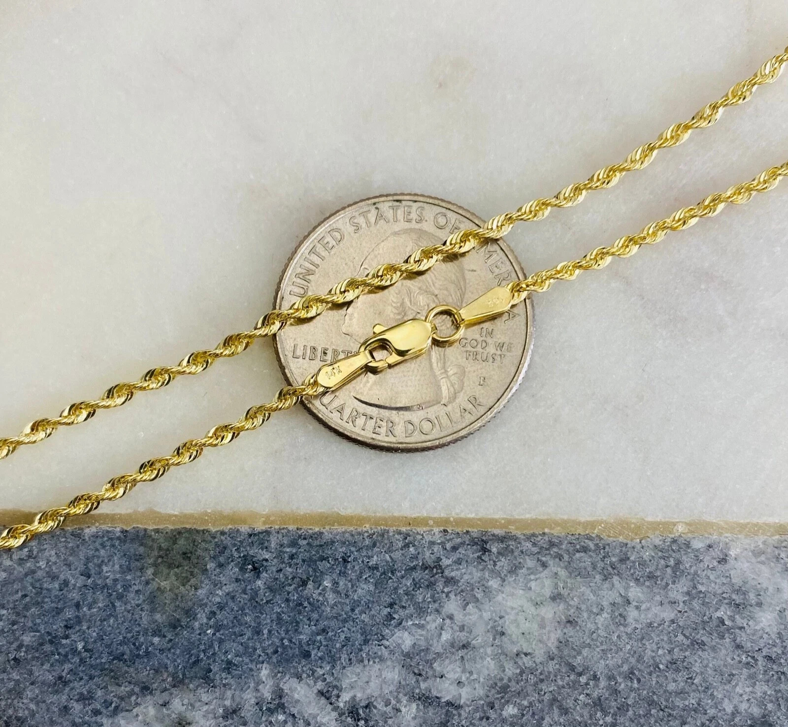 14K Yellow Gold 2mm Italian Diamond Cut Rope Chain Necklace Mens Women 16\