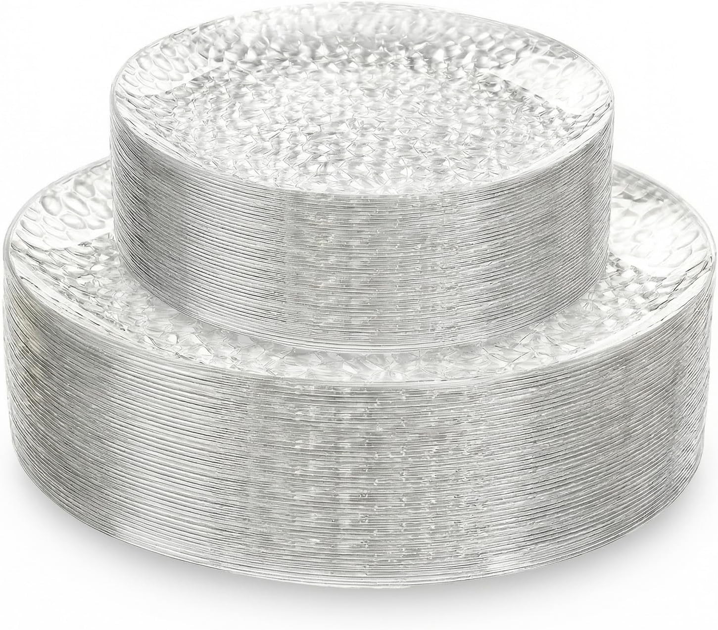 60Pcs Plastic Plates, Clear Disposable Plates, Hammered Heavy Duty Plastic