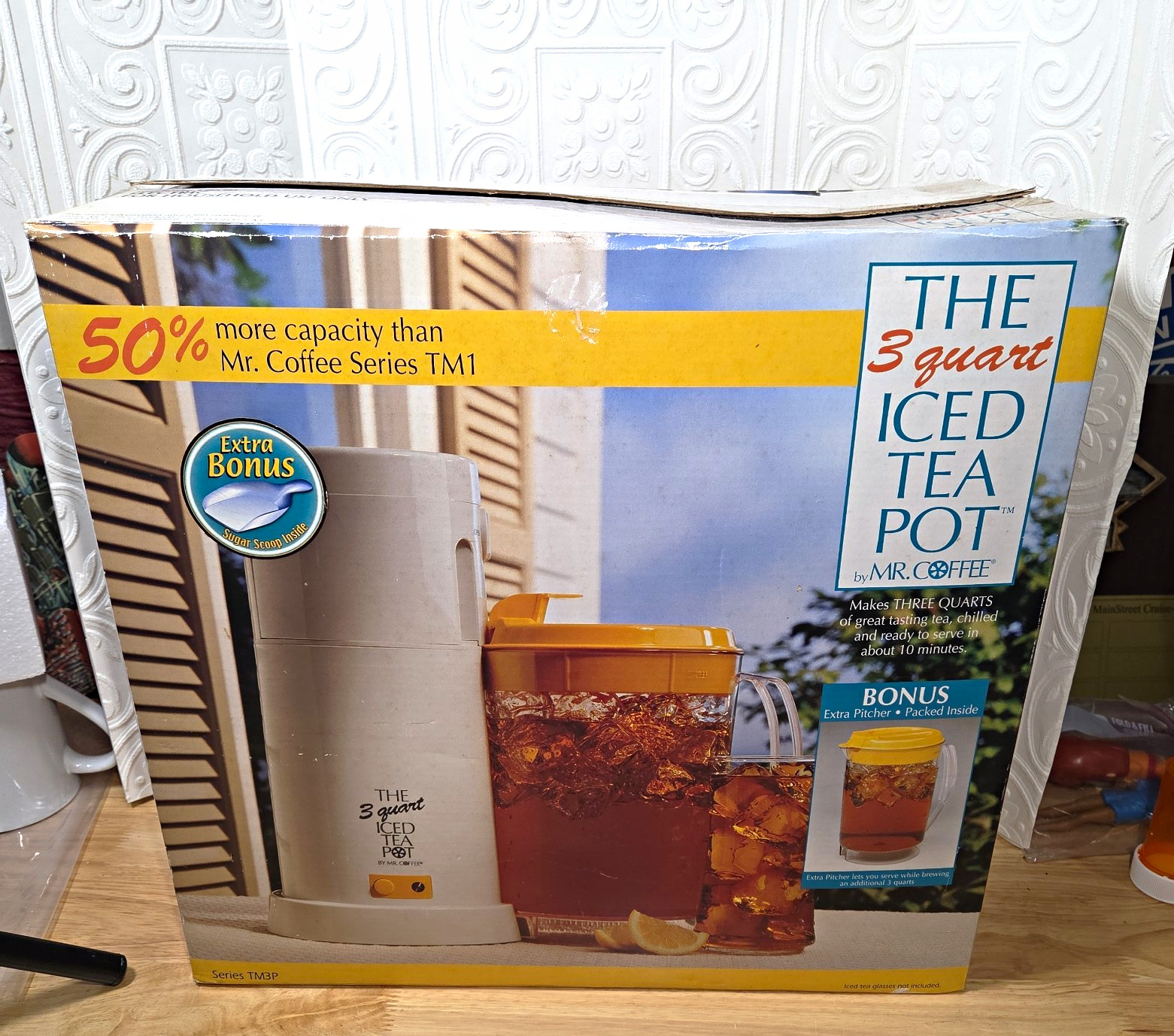 Vintage 1995 Mr. Coffee TM3P 3 QT Iced Tea Maker Yellow Lid Extra Pitcher NIOB