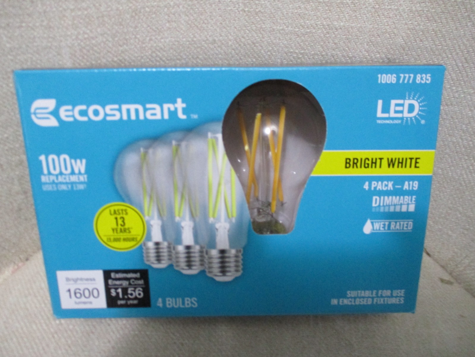 EcoSmart 100-Watt A19 4 Pack Dimmable Bright White LED Light Bulbs 1006777835 EcoSmart 100-Watt A19 4 Pack Dimmable Bright White LED Light Bulbs 1006777835