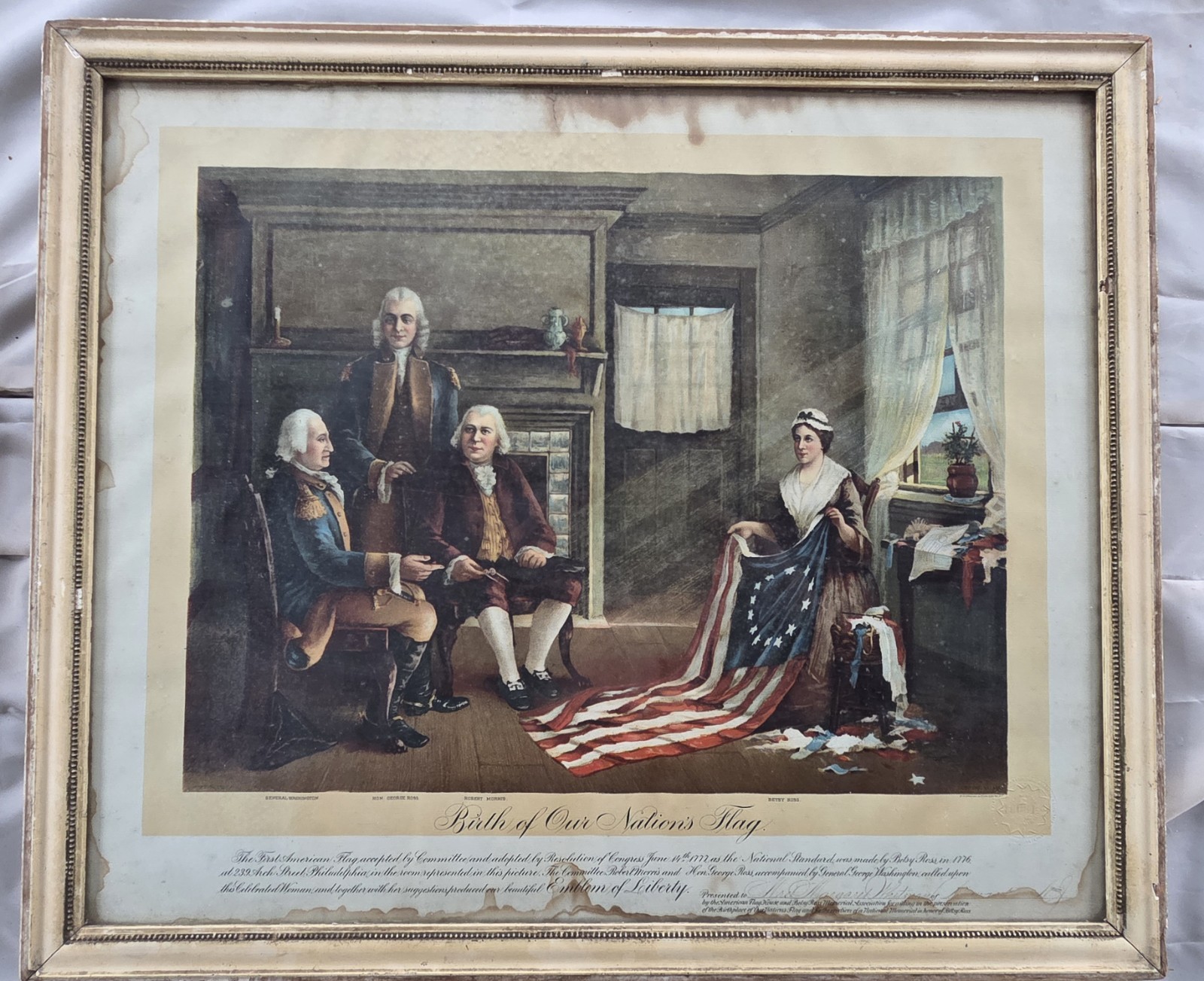 Vintage Betsy Ross American Flag Historical Print – George Washington –...