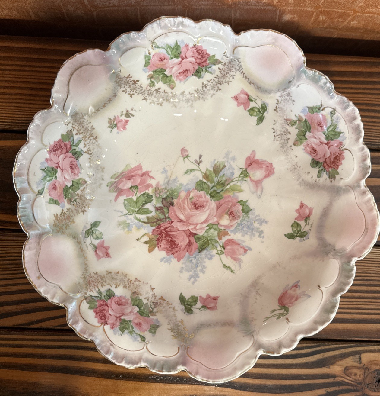 Antique porcelain serving bowl floral empire china marked 588 scalloped edge Antique porcelain serving bowl floral empire china marked 588 scalloped edge