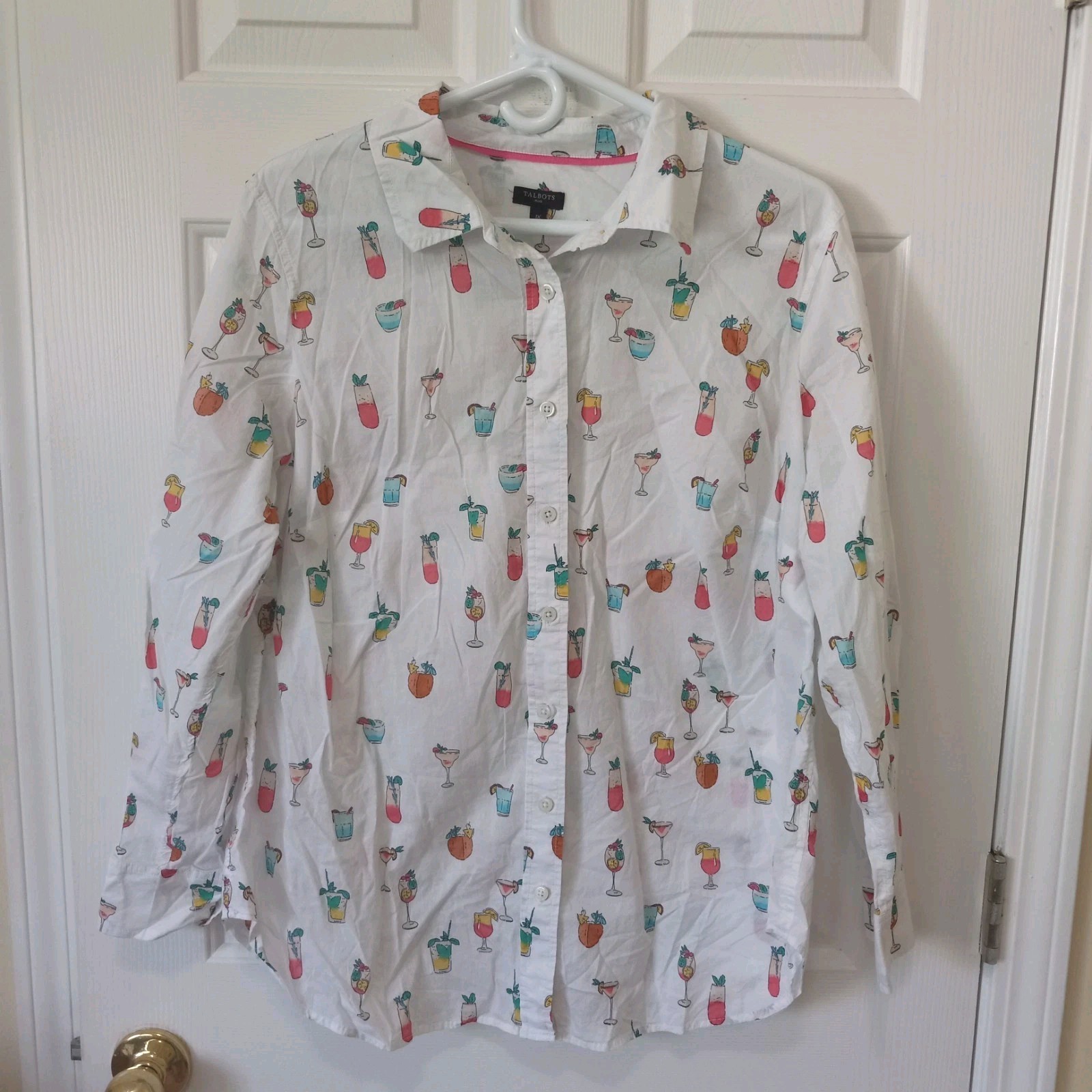 TALBOTS Women\'s Cotton Novelty Cocktail Print Button Top Casual Career Resort 1X