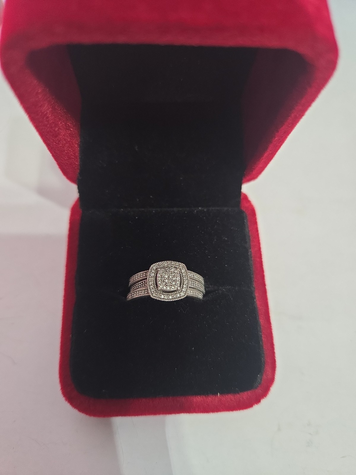 Zales 1/3 CT T.W Multi-Diamond Square Frame 3 Piece Bridal Set In 10k Size 5