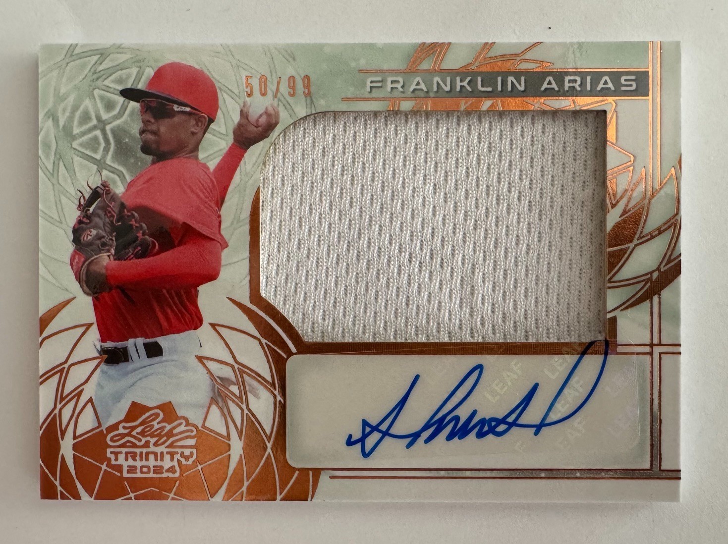 2024 Leaf Trinity Franklin Arias RC Bronze Rookie Patch Auto #PA-FA1 50/99 Sox