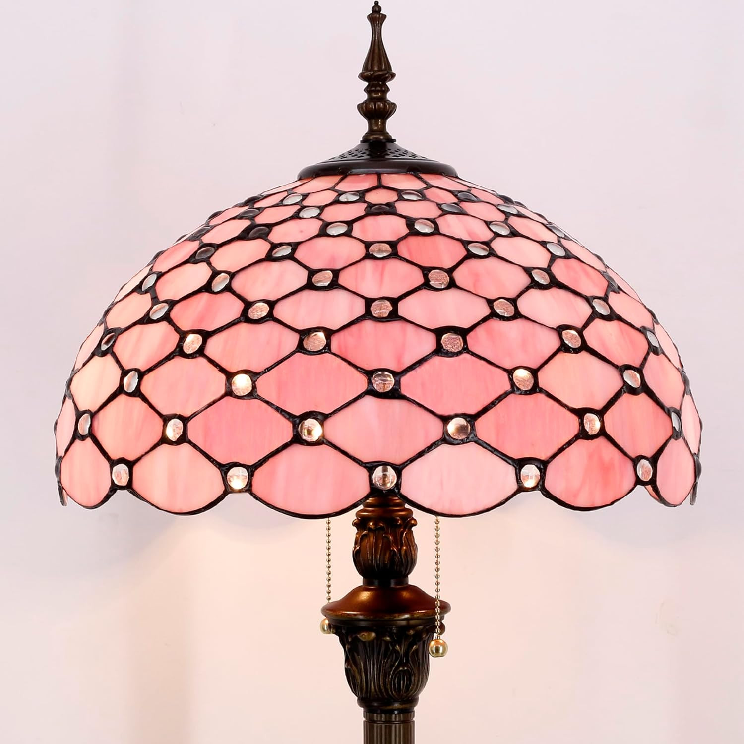 Tiffany Floor Lamp Pink Stained Glass 16X16X64 Inch Antique Reading Lamp