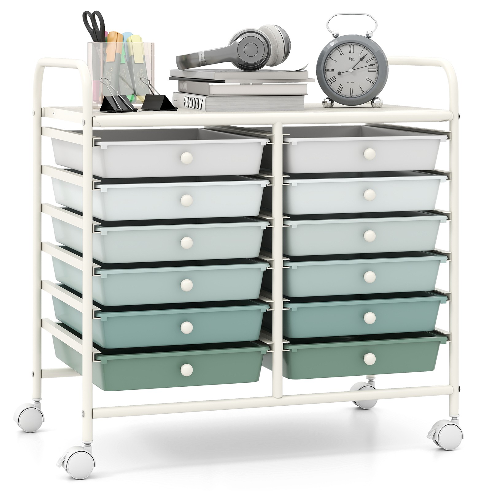 12-Drawer Rolling Storage Cart w/Removable Drawers, Metal Frame, Lockable Wheels