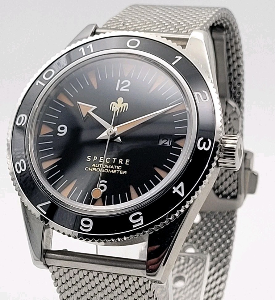 Custom James Bond Automatic SPECTRE Milanese Black Watch Citizen Miyota 10atm Custom James Bond Automatic SPECTRE Milanese Black Watch Citizen Miyota 10atm