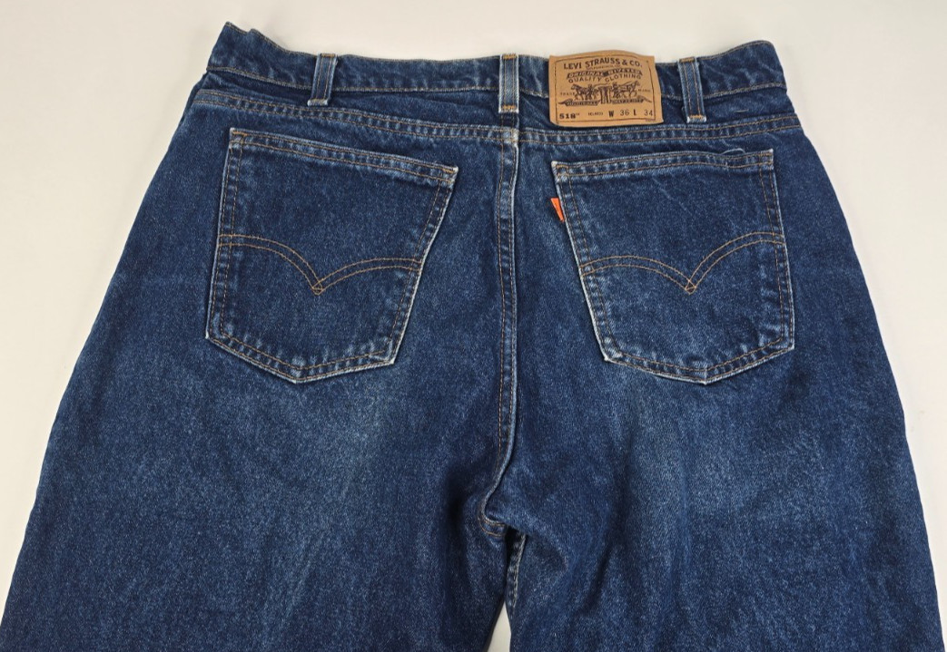 Vtg Levi\'s 518 Boot Cut Blue Jeans Mens 36x34 (34x35) Dark Wash 90\'s Paper Tag