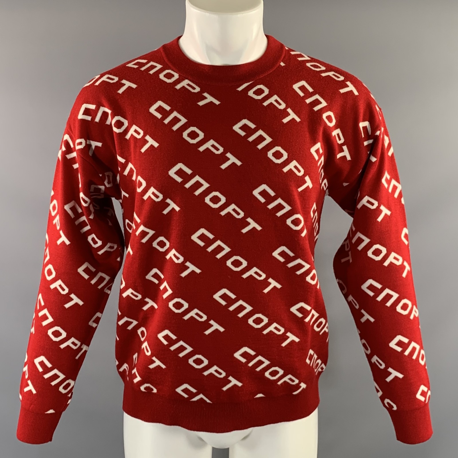 GOSHA RUBCHINSKIY Red White G007-N002 Letters Wool Blend Pull On Sweater