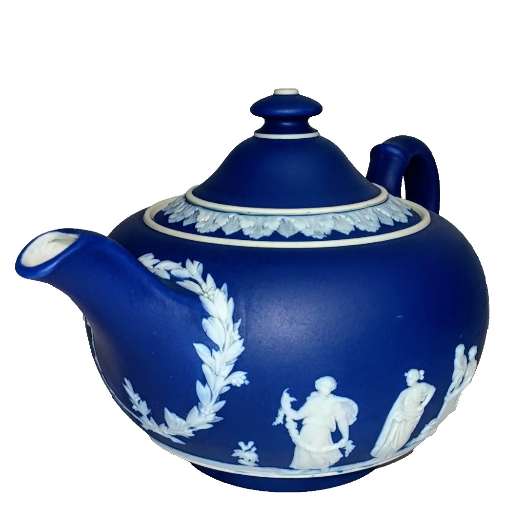 Antique Wedgwood Dark Blue Jasperware Teapot 8\