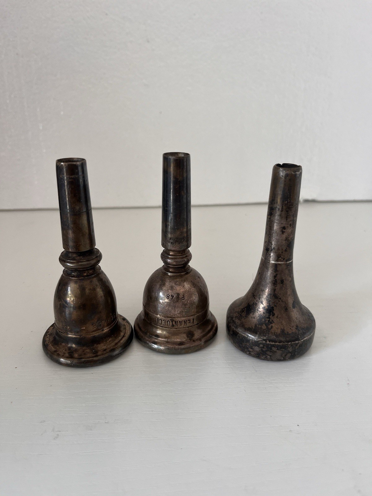 Lot of 3 Vintage German Brass Instrument Mouthpieces Parts Marked PT 48