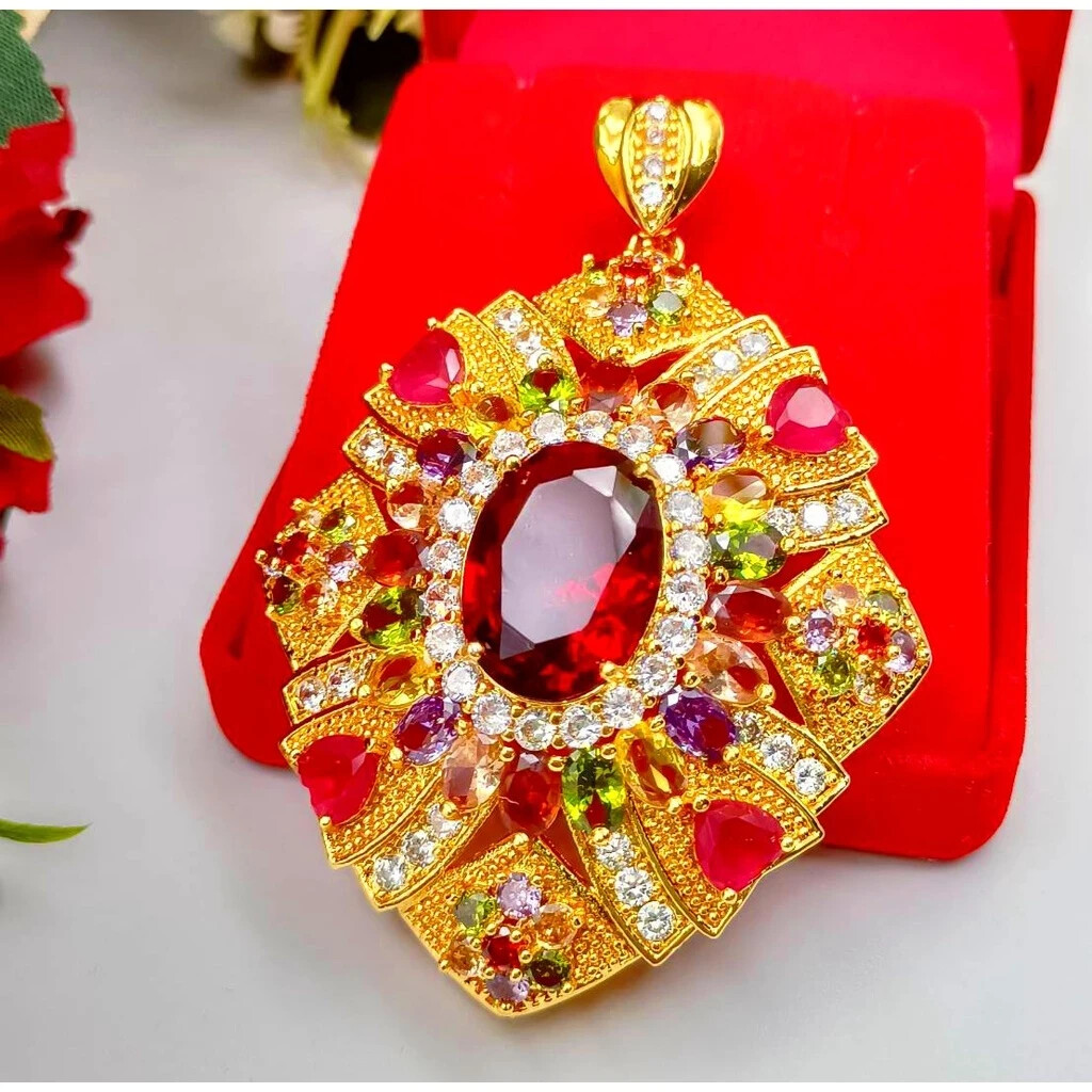 Noppakao 9 Colors Gems Jewelry Pendant Gold Micron Plated Thai Amulet