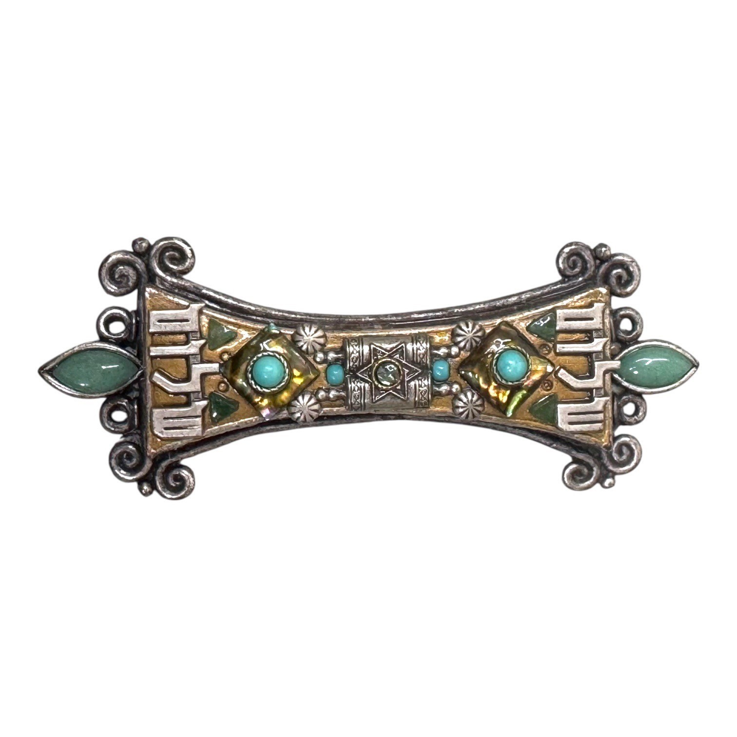 Michael Golan Signed Judaica Mezuzah Case Handcrafted Silver & Brass Turquoise