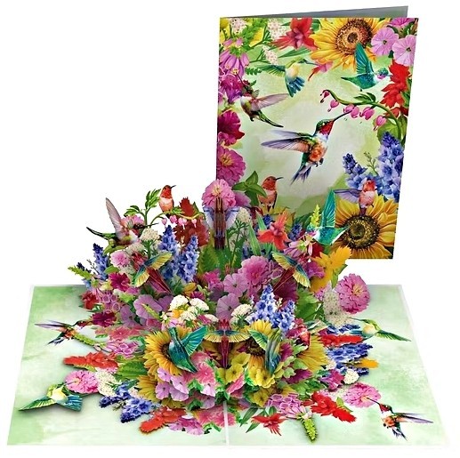 3D Pop Up Greeting Card Hummingbird Flower Floral  Birthday Get well Thank you